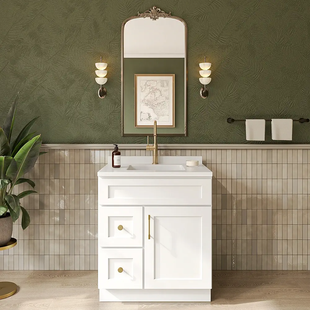 Weston White Shaker Single Door Vanity Combo Cabinet With Left Drawer - 30"W x 34-1/2"H