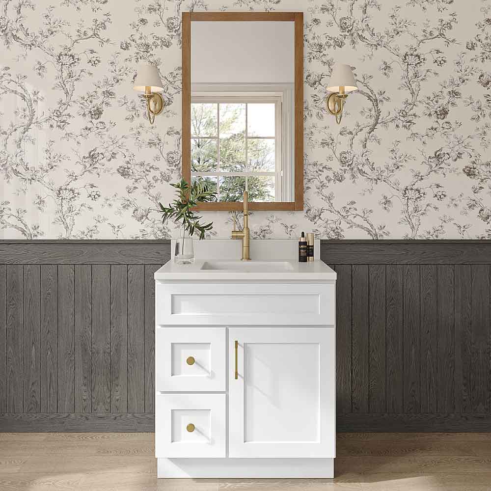 Weston White Shaker Single Door Vanity Combo Cabinet With Left Drawer - 30"W x 34-1/2"H