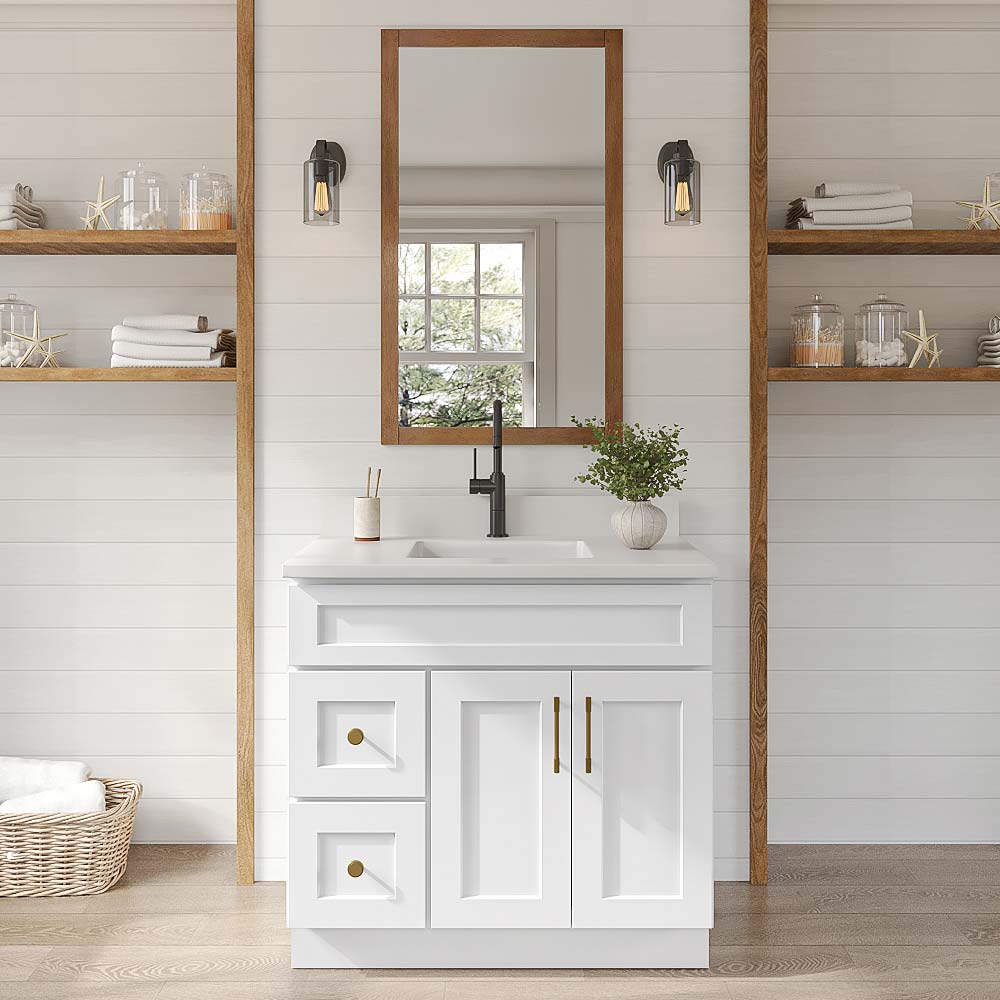 Weston White Shaker Double Door Vanity Combo Cabinet With Left Drawer - 36"W x 34-1/2"H