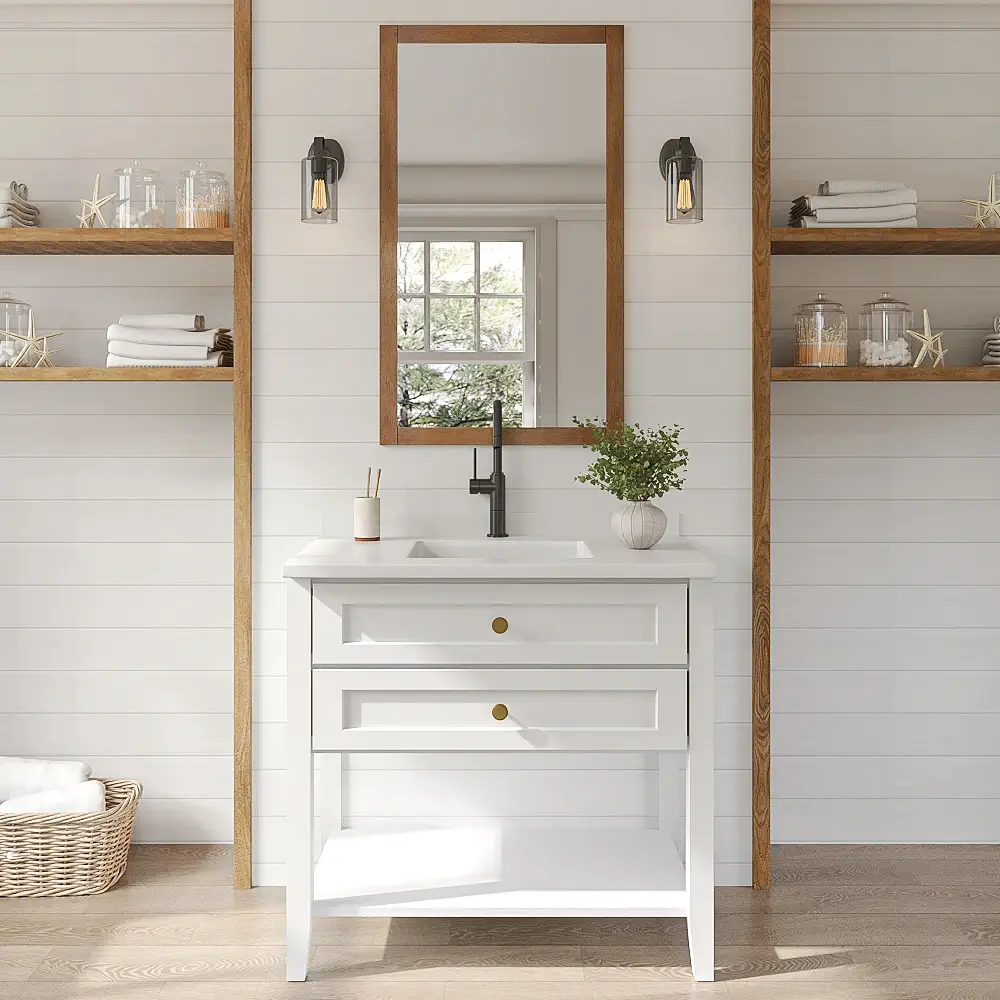Weston White Shaker Open Shelf Vanity Sink Base - 36"W x 34-1/2"H