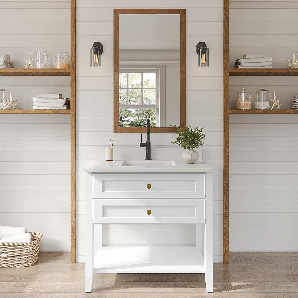 Weston White Shaker Open Shelf Vanity Sink Base - 36"W x 34-1/2"H