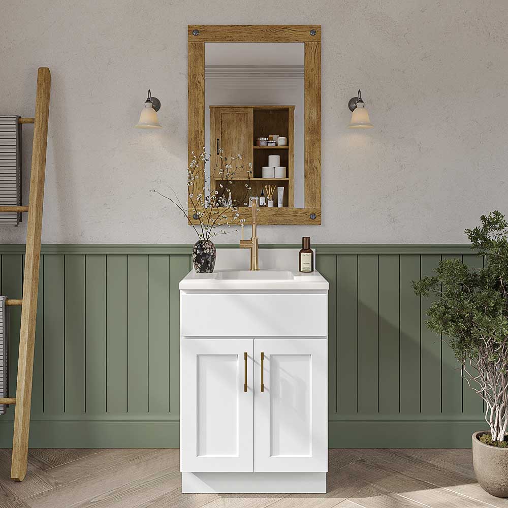 Easton White Slab Double Door Vanity Cabinet - 24"W x 34-1/2"H