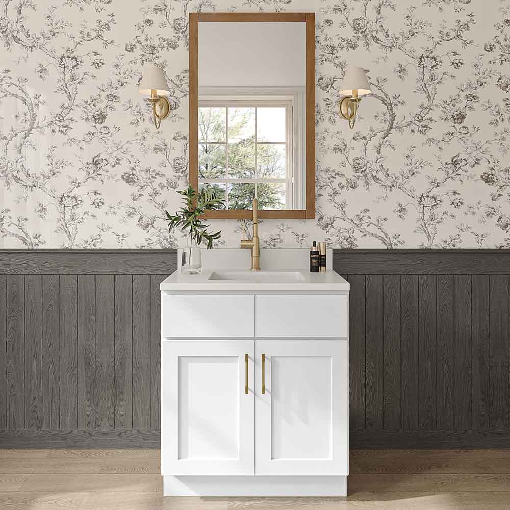 Easton White Slab Double Door Vanity Cabinet - 30"W x 34-1/2"H
