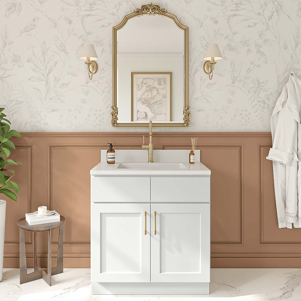 Easton White Slab Double Door Vanity Cabinet - 33"W x 34-1/2"H