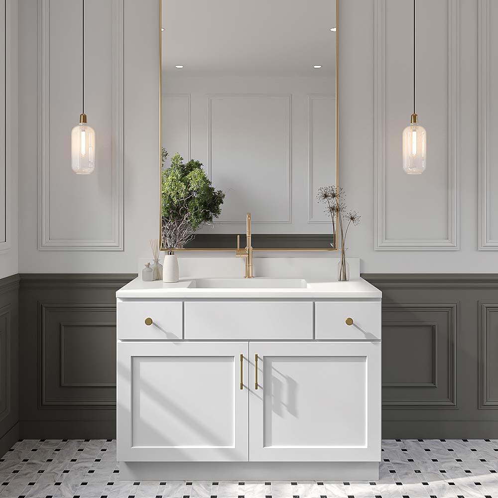 Easton White Slab Double Door Vanity Sink Base Cabinet - 48"W x 34-1/2"H