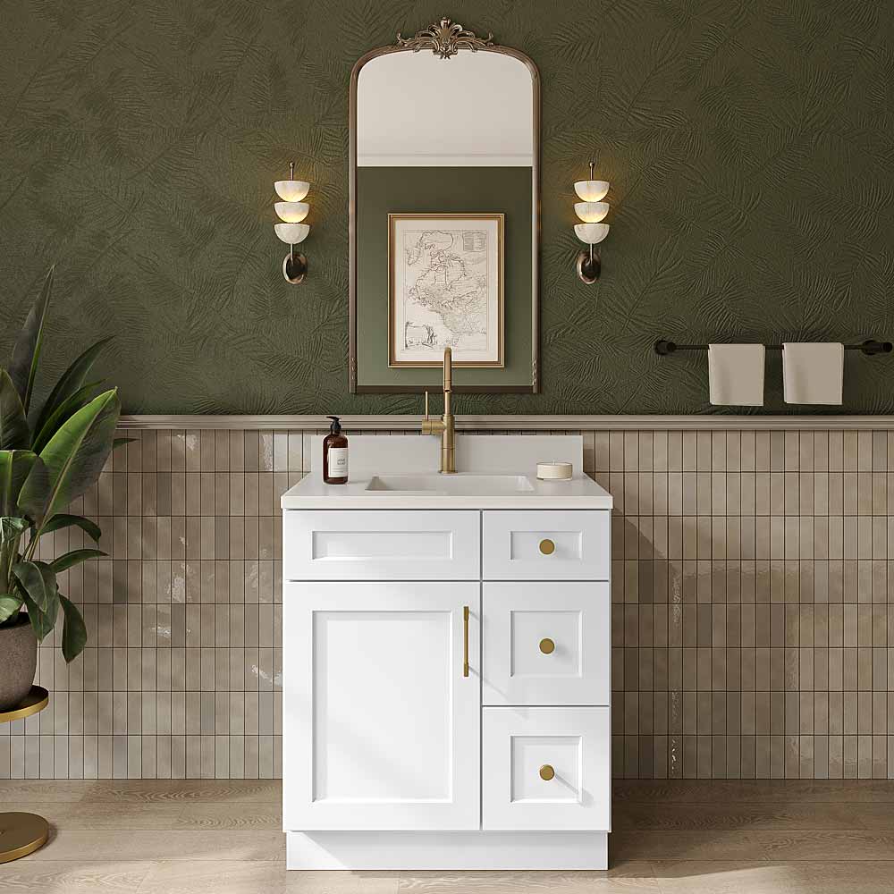 Frosted White Vanity Sink Base  - 30"W X 21"D X 34-1/2"H (Right)