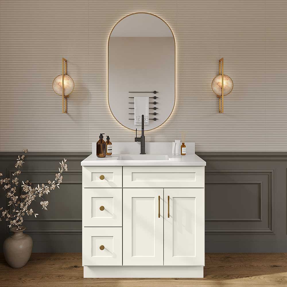 Artisan Shaker Vanity Sink Base  - 36"W X 21"D X 34-1/2"H (Left)