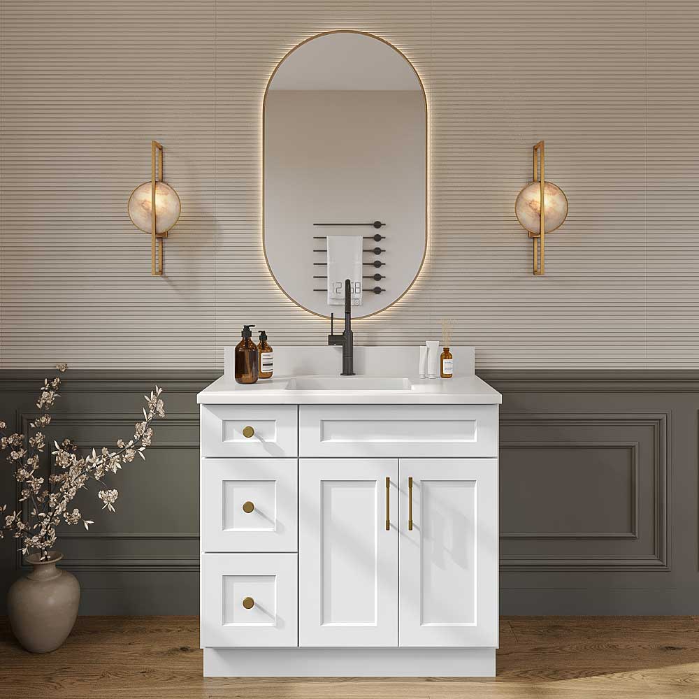 Frosted White Vanity Sink Base  - 36"W X 21"D X 34-1/2"H (Left)