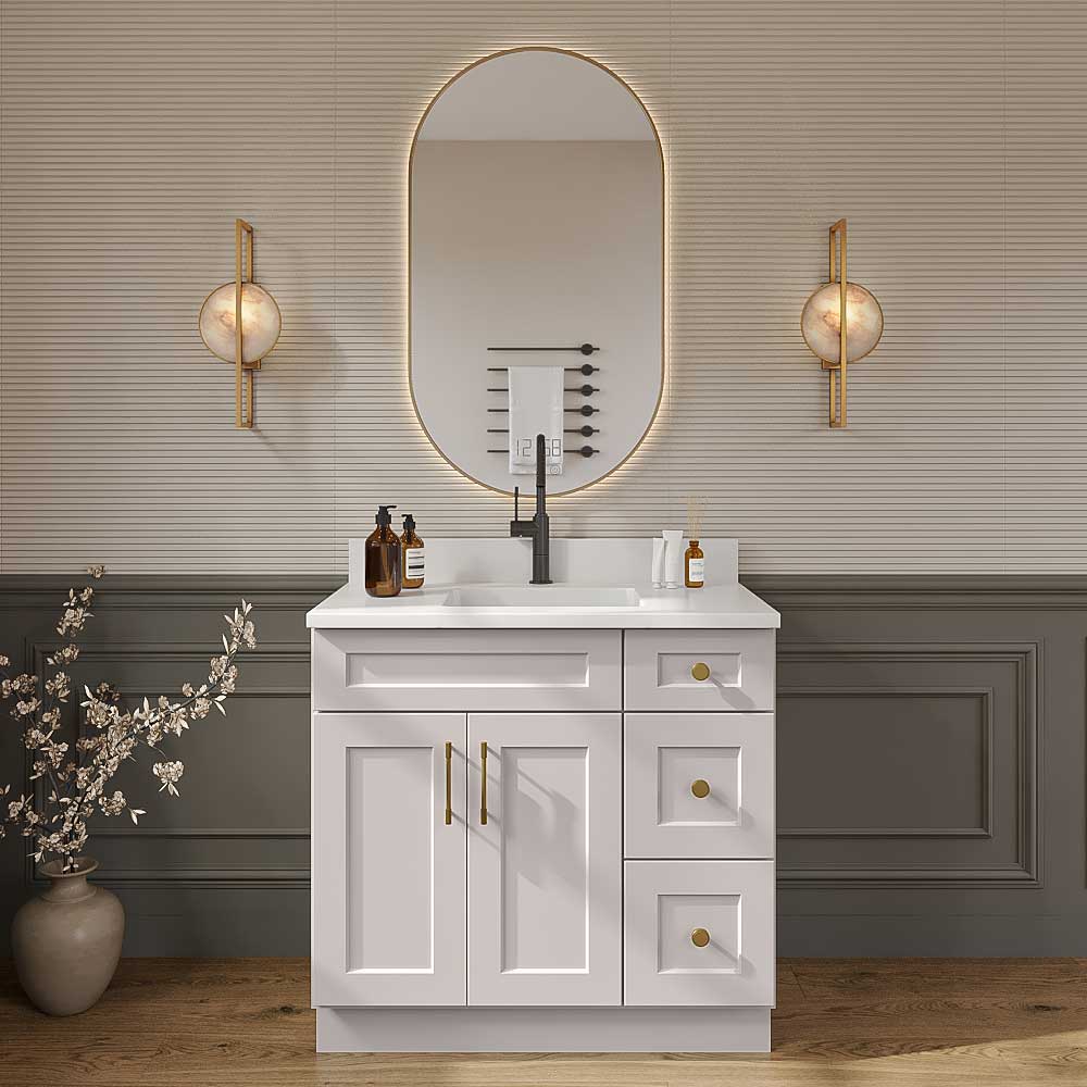 Gunnison Shaker Vanity Sink Base  - 36"W X 21"D X 34-1/2"H (Right)
