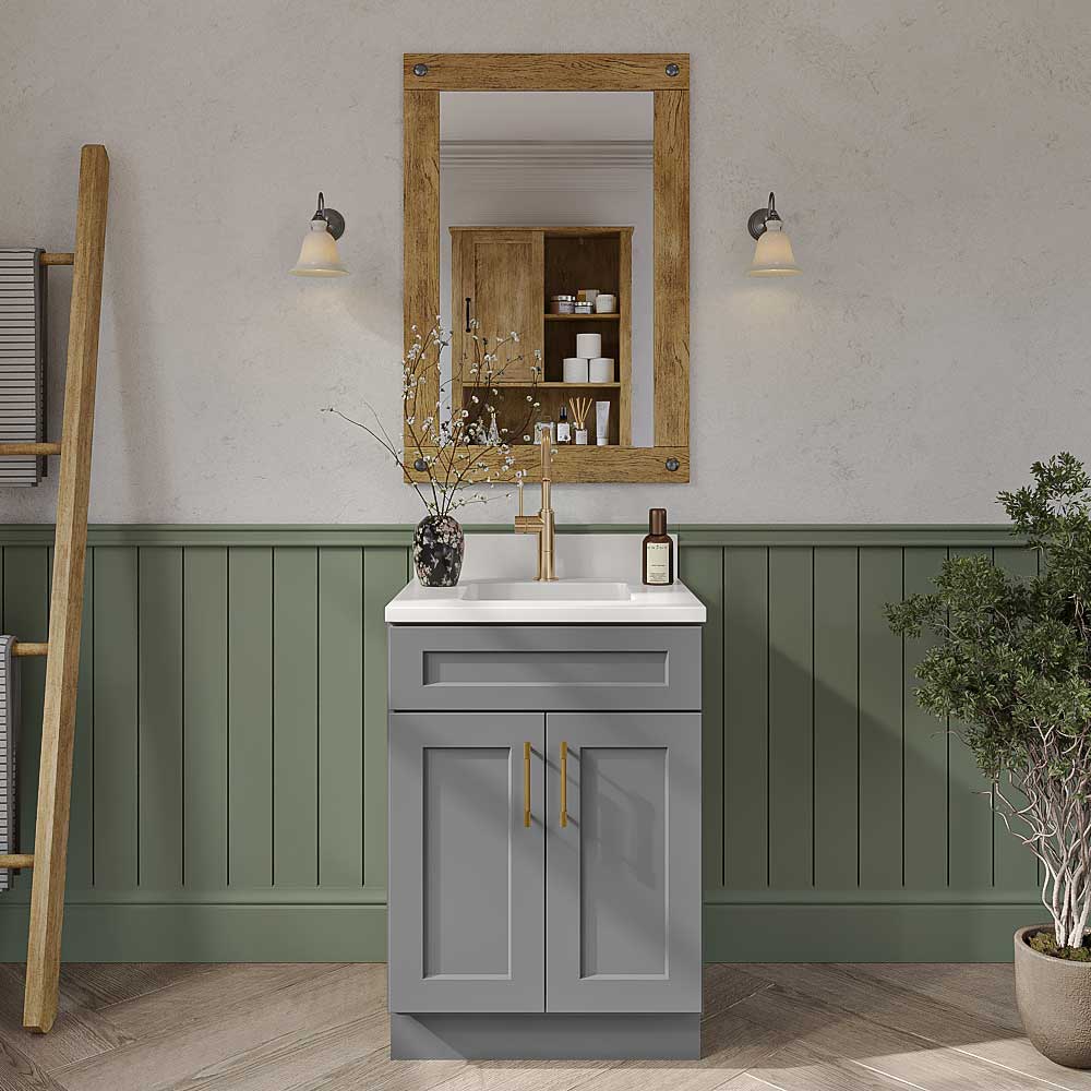 Stone Grey Shaker Vanity Sink Base Cabinet - 24"W X 21"D X 34-1/2"H
