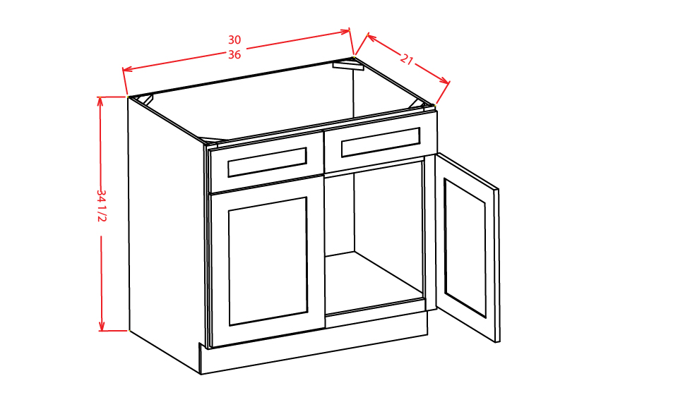 Gunnison Shaker Vanity Sink Base Cabinet - 30"W X 21"D X 34-1/2"H