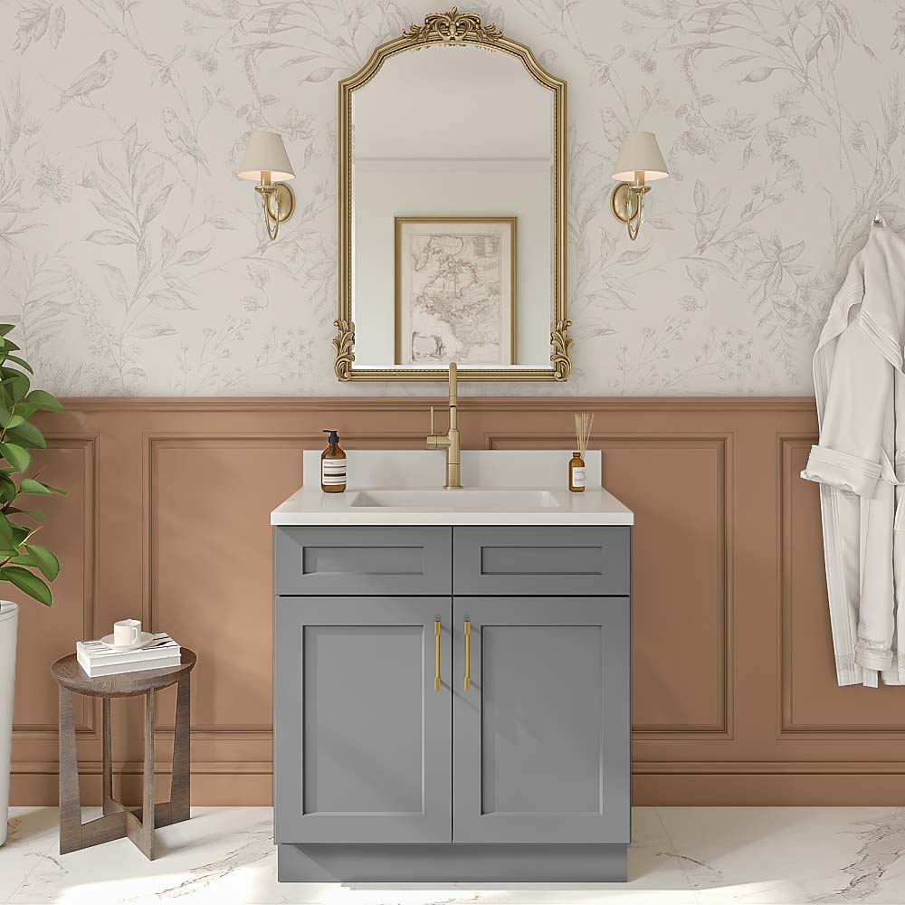 Stone Grey Shaker Vanity Sink Base Cabinet - 33"W X 21"D X 34-1/2"H