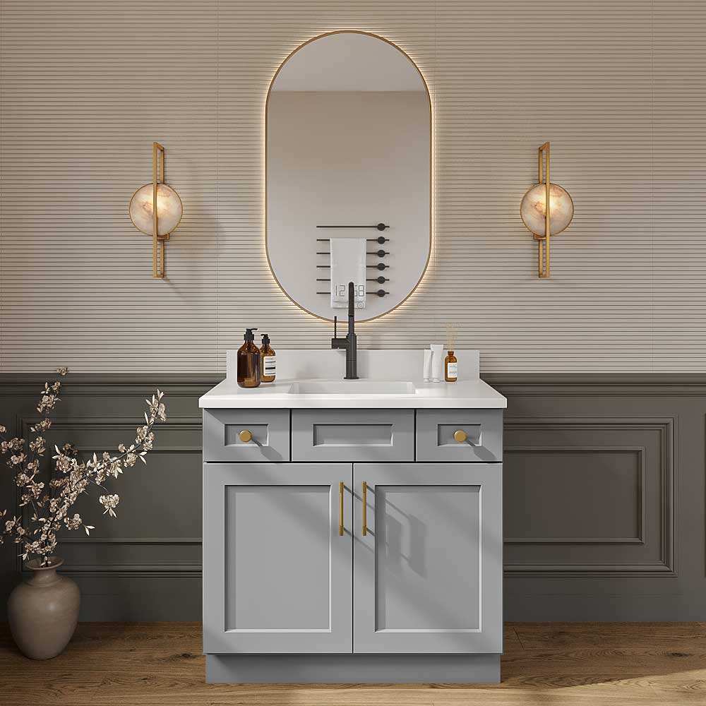 Stone Grey Shaker Vanity Sink Combo Base Cabinet - 36"W X 21"D X 34-1/2"H