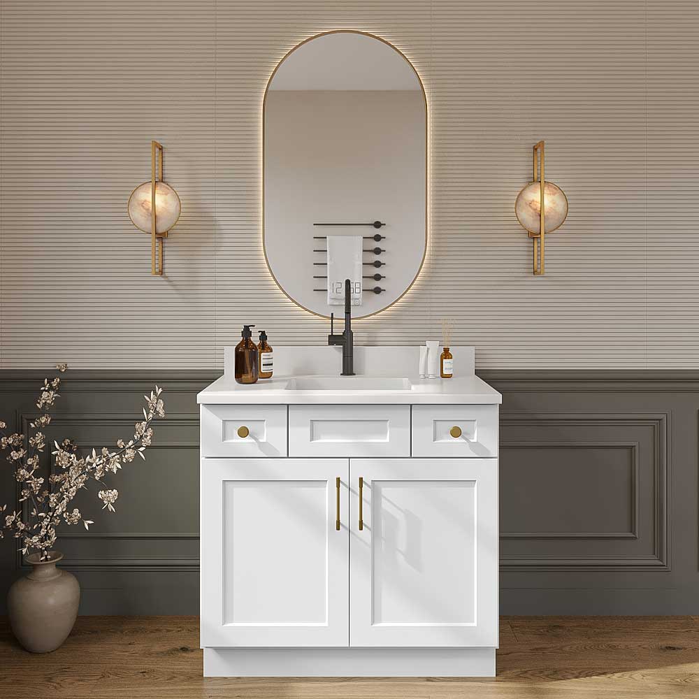 Frosted White Vanity Sink Combo Base Cabinet - 36"W X 21"D X 34-1/2"H