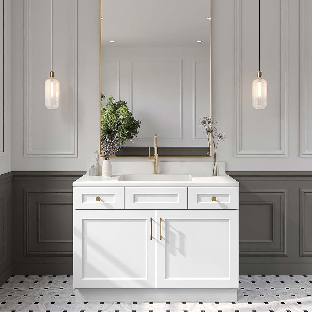 Frosted White Vanity Sink Combo Base Cabinet - 48"W X 21"D X 34-1/2"H