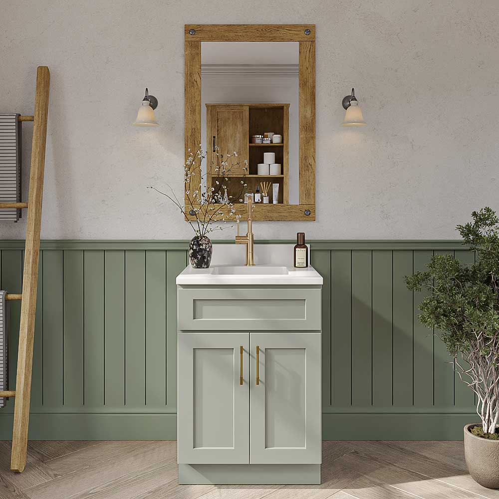 Sage Green Shaker Double Door Vanity - 24" W