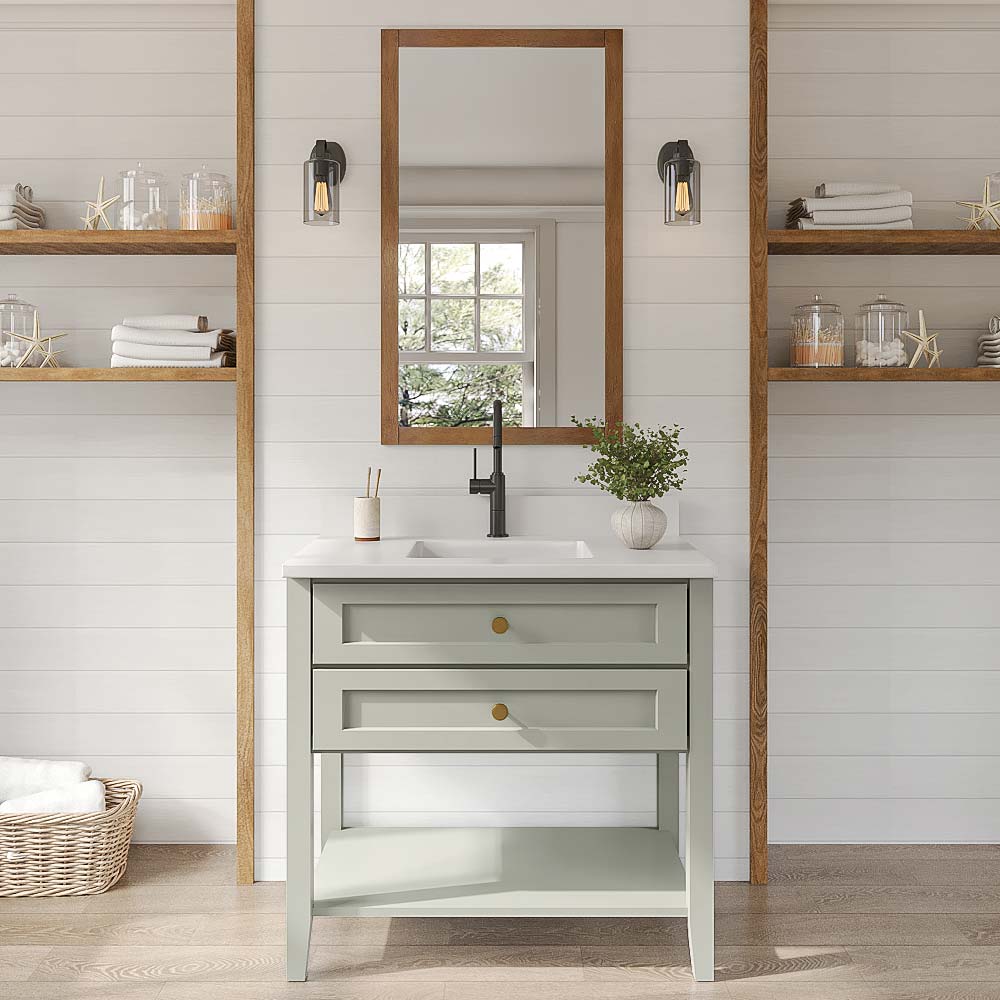 Sage Green Shaker Open Shelf Vanity Sink Base - 36" W
