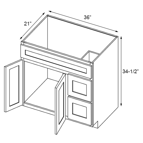 Weston Sand Shaker Double Door Vanity Combo Cabinet With Right Drawer - 36"W x 34-1/2"H