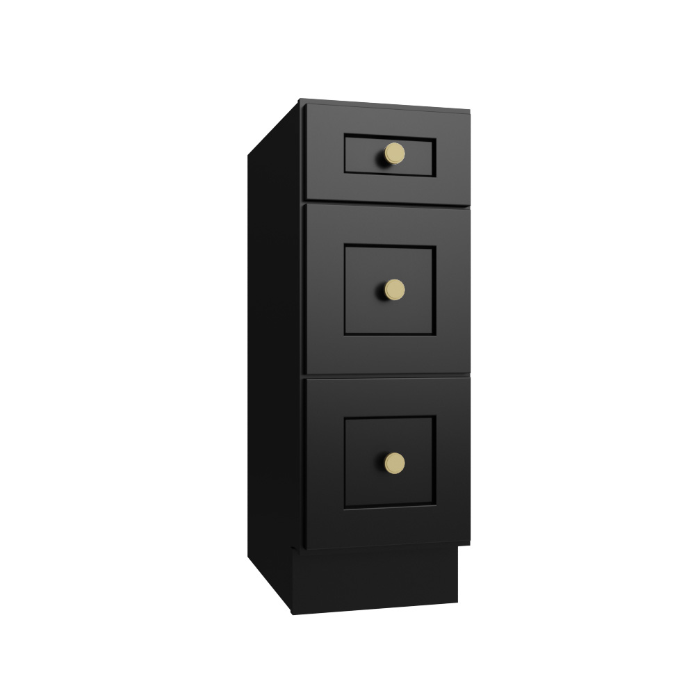 Black Shaker Vanity Drawer Base Cabinet - 12"W
