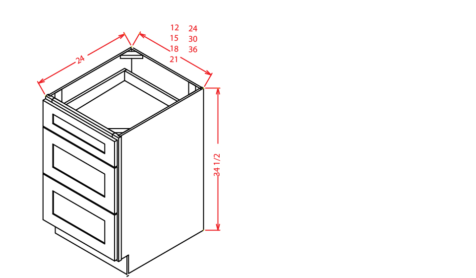 Cinder Shaker Vanity Drawer Base Cabinet - 24"W