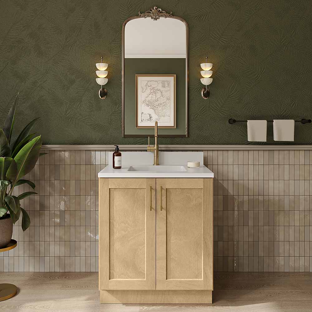 Natural Shaker Vanity Full Height Door Sink Base Cabinet - 33"W x 34-1/2"H x 21"D