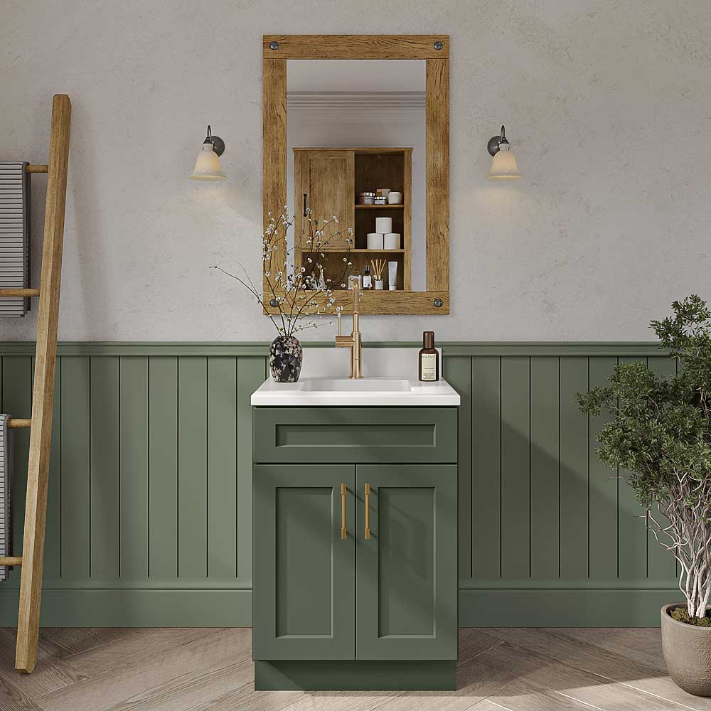 Steel Green Shaker Vanity Full Height Door Sink Base Cabinet - 27"W x 34-1/2"H x 21"D