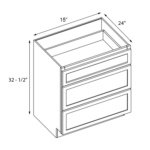 Primary White Drawer Base Cabinet - 15" W - Reduced Height