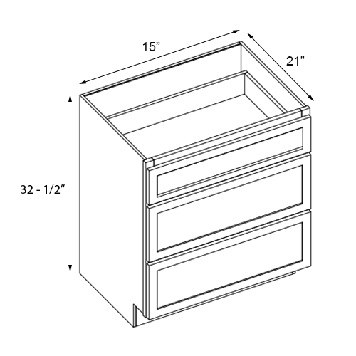 Primary White Vanity Drawer Base - 15" W x 32.5" H x 21" D - Reduced Height