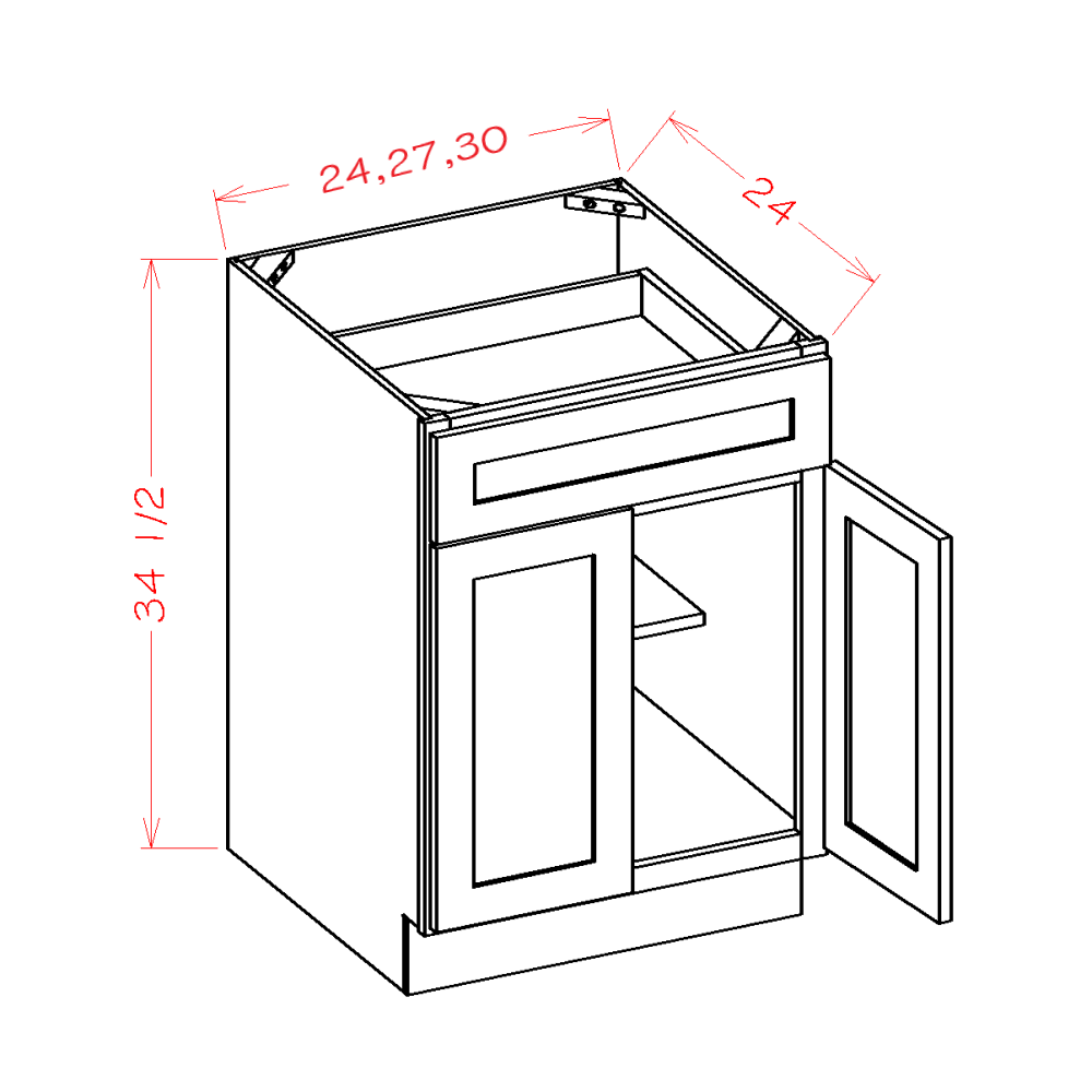 Timber Sand Double Door Base Cabinet - 30"W x 34-1/2"H x 24"D