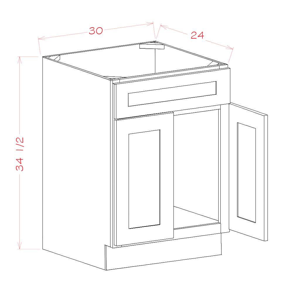 Timber Sand Sink Double Door Base Cabinet - 30"W x 34-1/2"H x 24"D