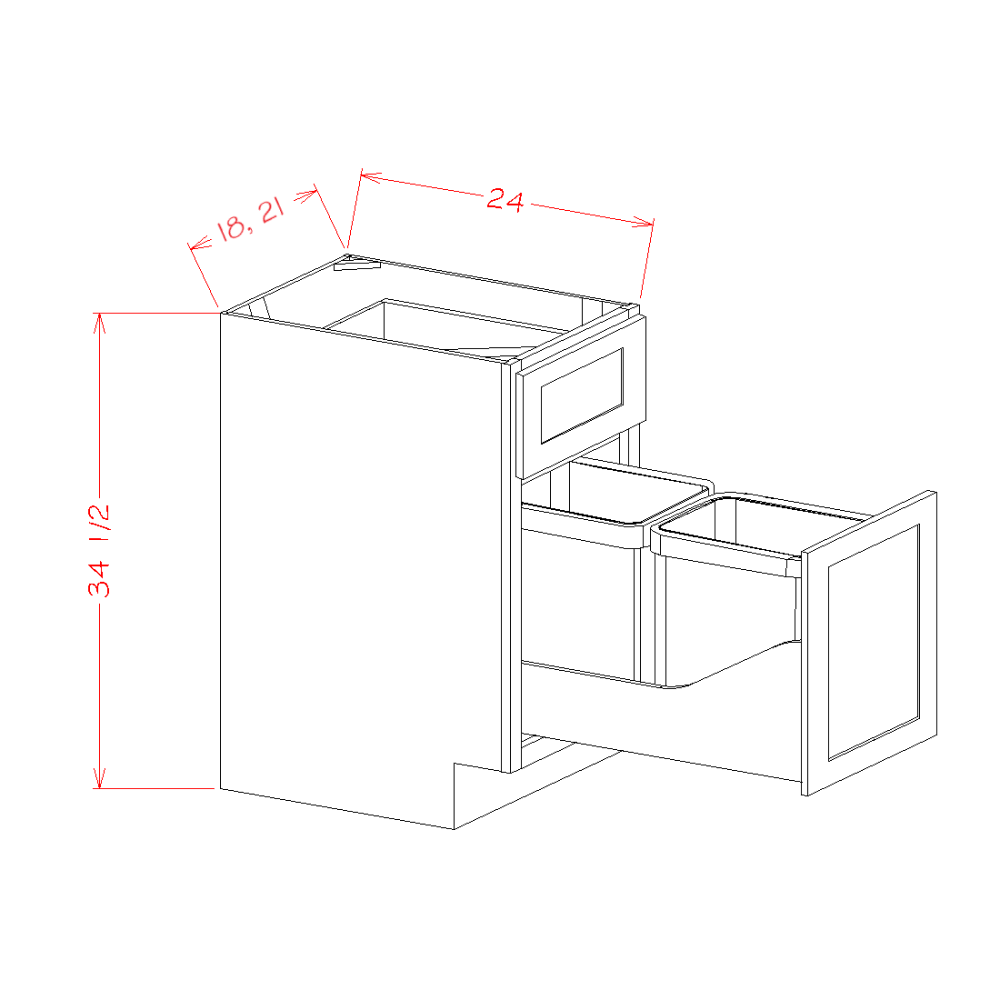 Timber Sand Base Cabinet with Two Trashcan Pullout - 21"W x 34-1/2"H x 24"D