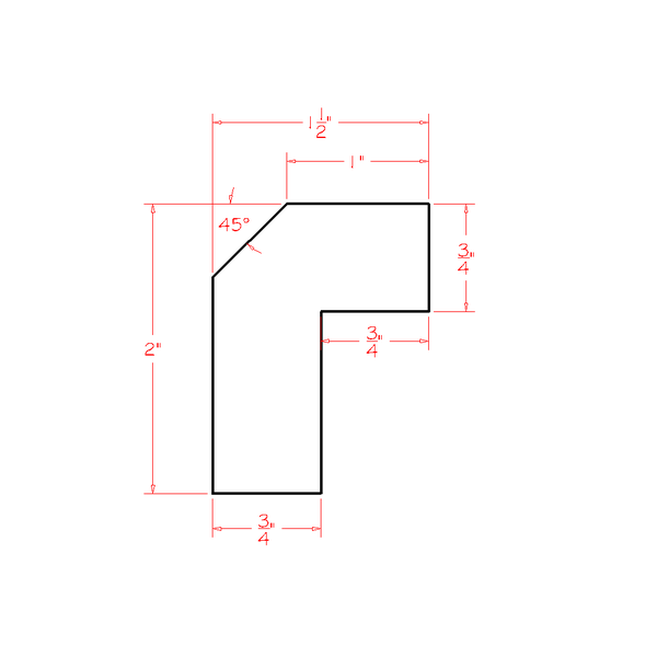 Timber Sand Angle Light Rail Moulding - 96"W x 1-1/2" x 2"D