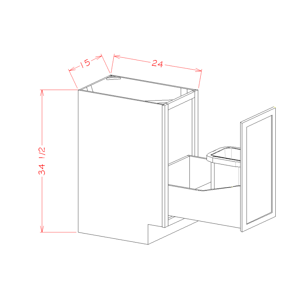 Timber Sand Full Height Door Base with One Trashcan Pullout - 15"W x 34-1/2"H x 24"D
