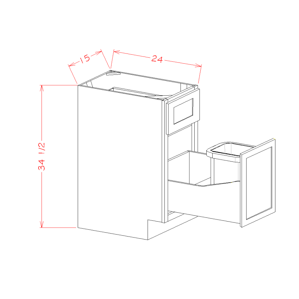 Timber Sand Base Cabinet with One Trashcan Pullout - 15"W x 34-1/2"H x 24"D