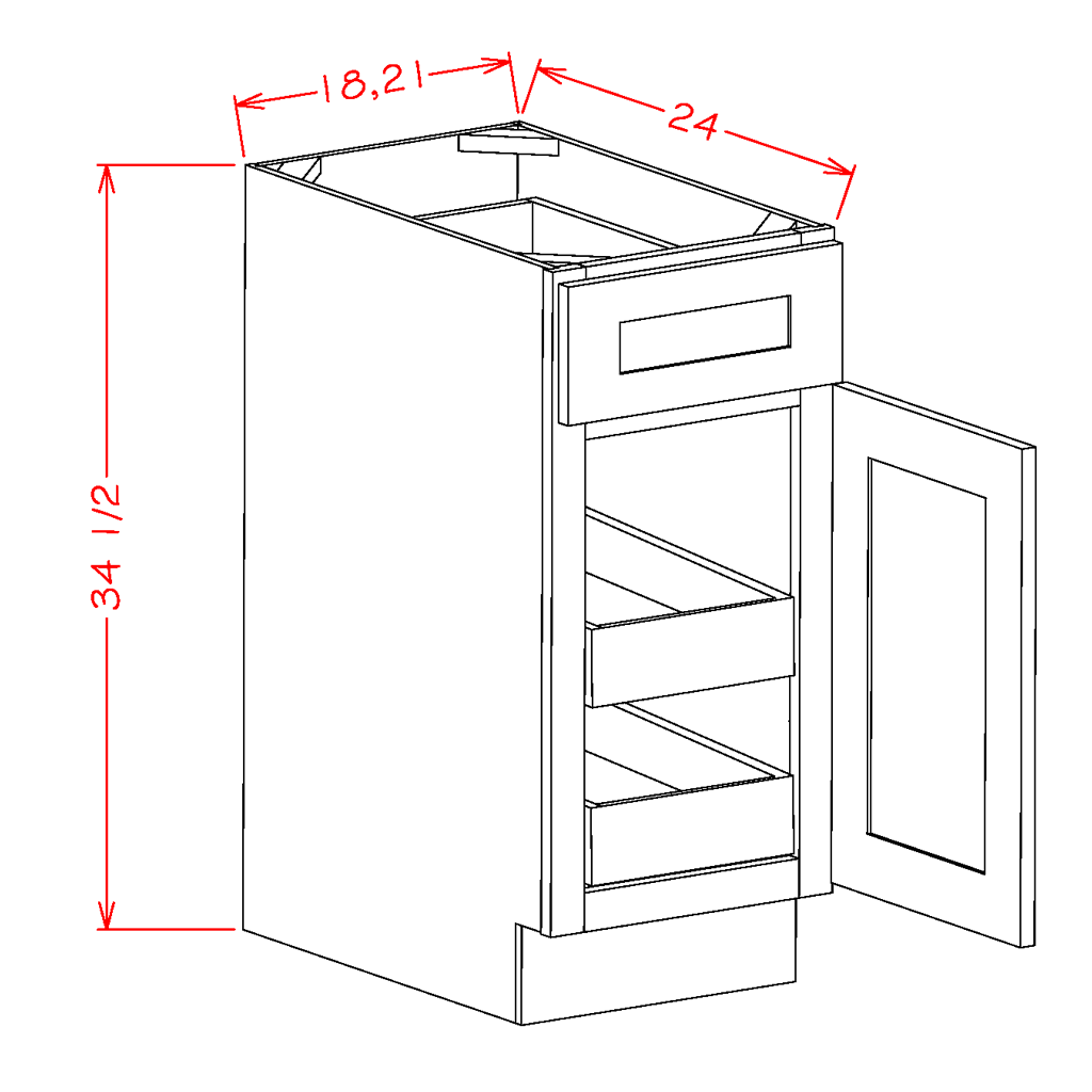 Timber Sand Base Cabinet with Two Rollout Shelves - 18"W x 34-1/2" x 24"D