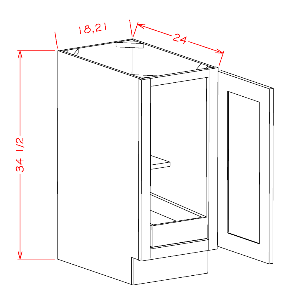 Timber Sand Base Cabinet with One Rollout Shelf - 18"W x 34-1/2" x 24"D