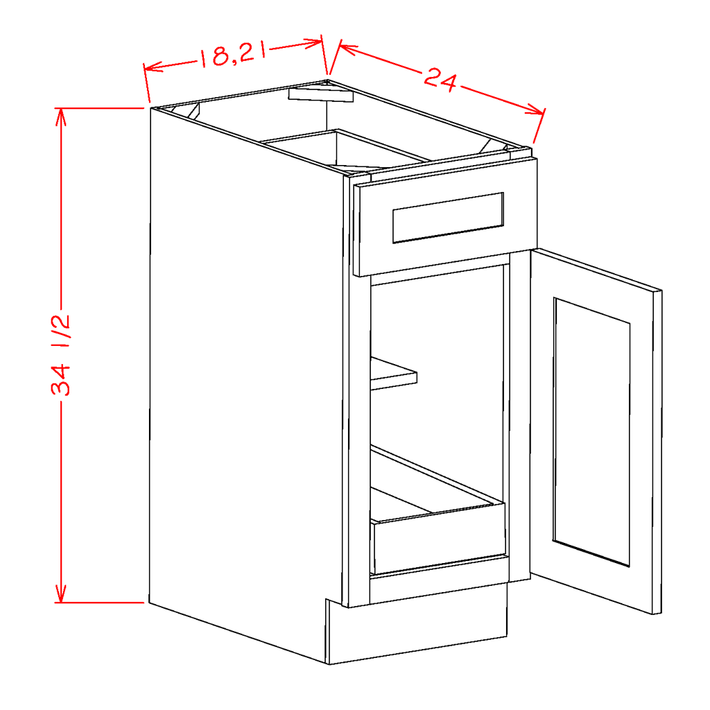 Timber Sand Base Cabinet with One Rollout Shelf - 21"W x 34-1/2" x 24"D