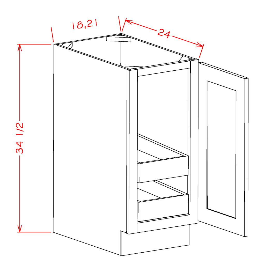 Timber Sand Base Cabinet with Two Rollout Shelves - 21"W x 34-1/2" x 24"D