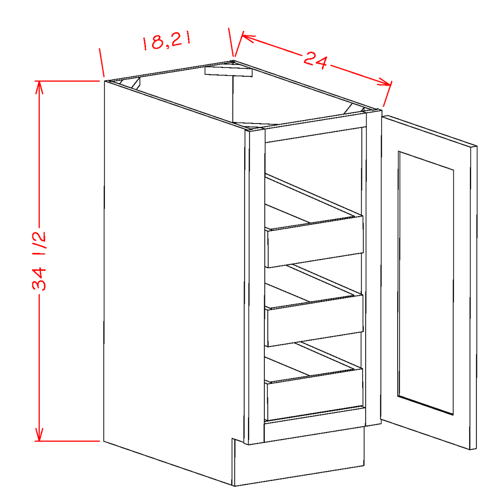 Timber Sand Base Cabinet with Three Rollout Shelves - 21"W x 34-1/2" x 24"D