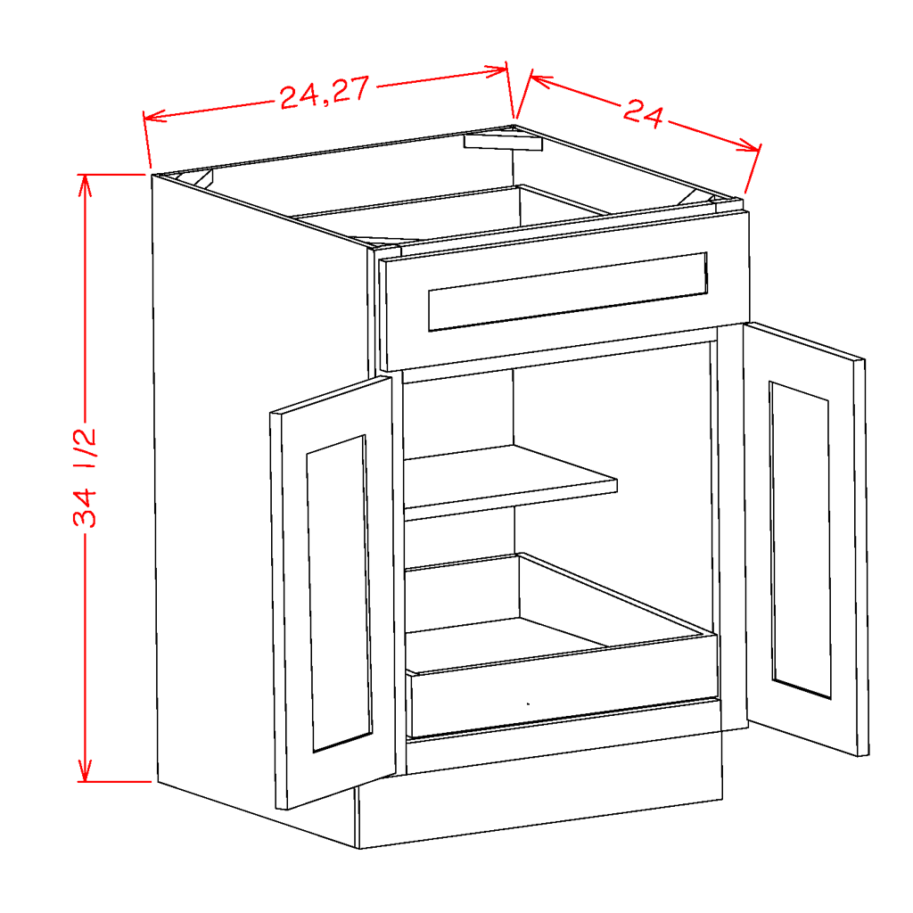 Timber Sand One Rollout Shelf Base Cabinet 24"W x 34-1/2"H x 24"D
