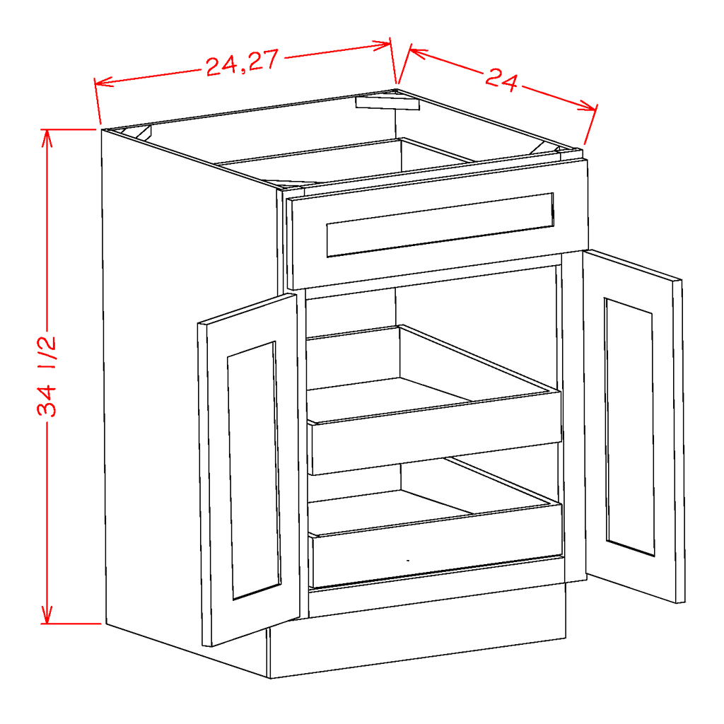 Timber Sand Two Rollout Shelf Base Cabinet 24"W x 34-1/2"H x 24"D