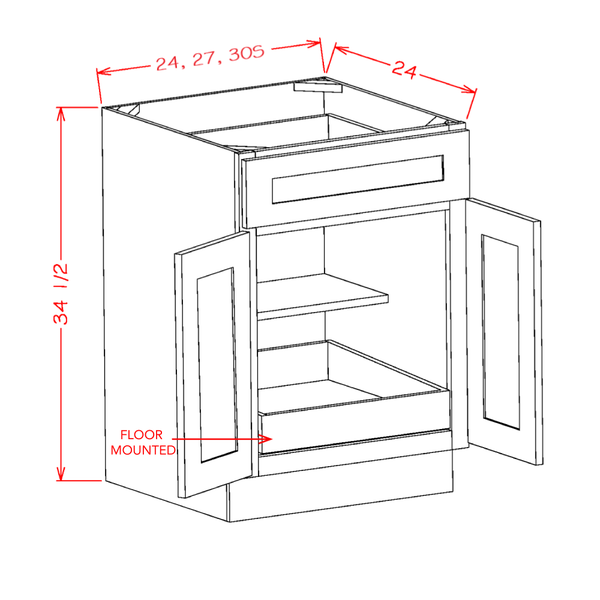 Timber Sand One Rollout Shelf Base Cabinet 30"W x 34-1/2"H x 24"D