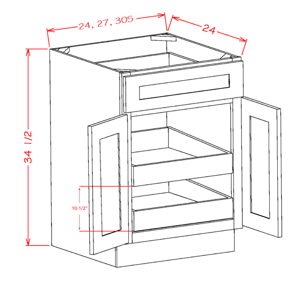 Timber Sand Two Rollout Shelf Base Cabinet 30"W x 34-1/2"H x 24"D
