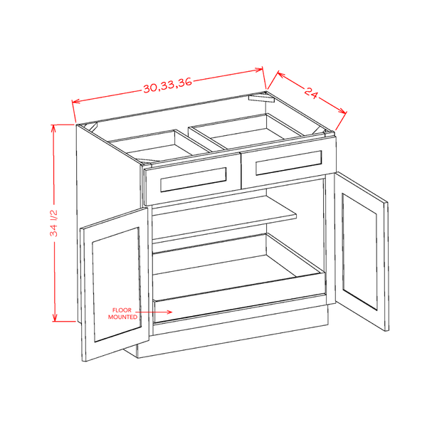 Timber Sand One Rollout Shelf Base Cabinet 33"W x 34-1/2"H x 24"D