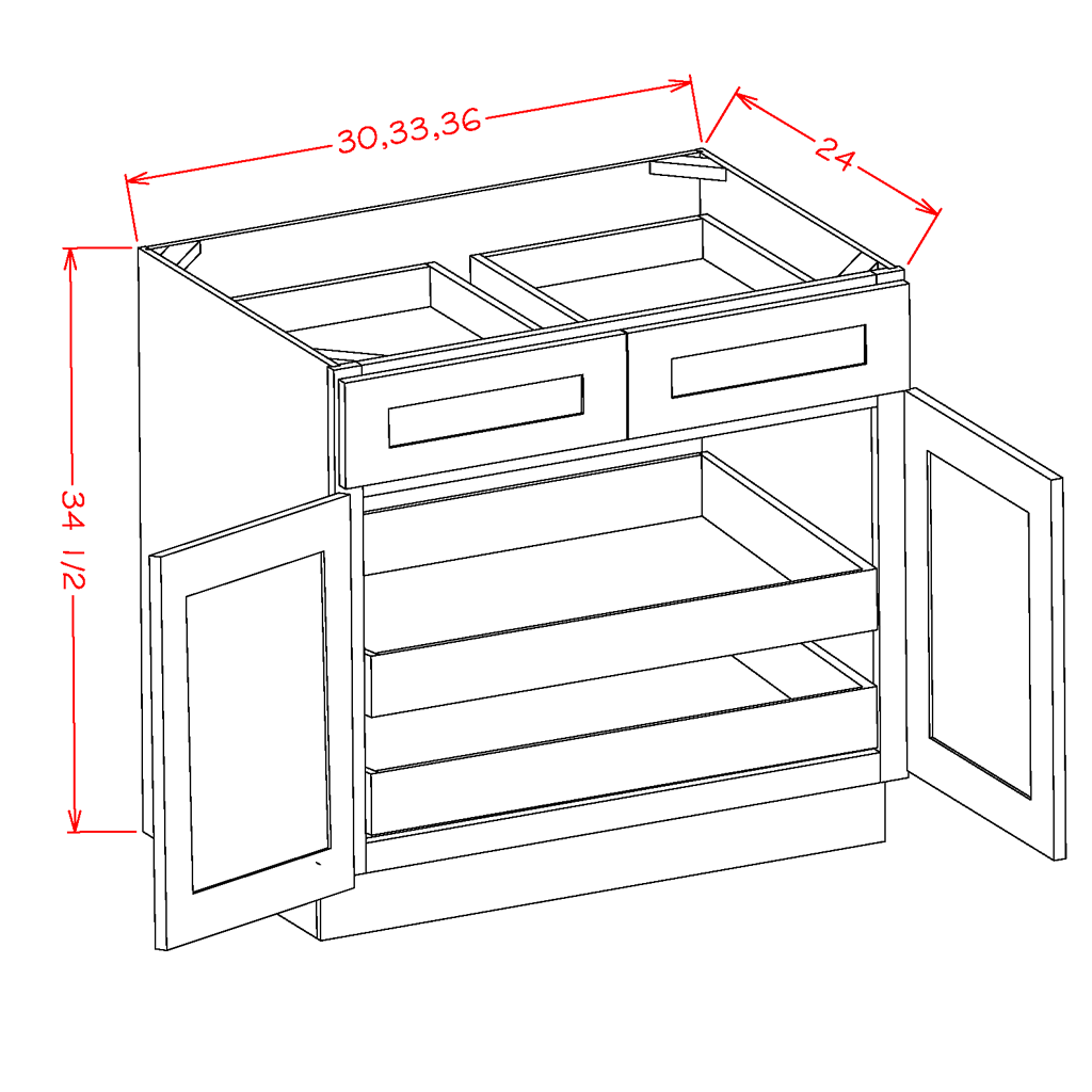 Timber Sand Two Rollout Shelf Base Cabinet 36"W x 34-1/2"H x 24"D