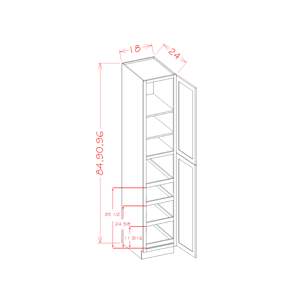 Timber Sand Four Rollout Shelf Pantry Cabinet - 18"W x 96"H x 24"D