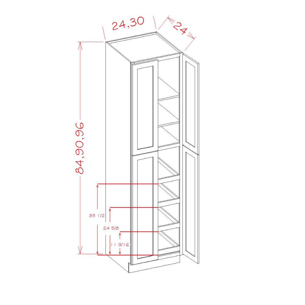 Timber Sand Four Rollout Shelf Pantry Cabinet - 30"W x 90"H x 24"D