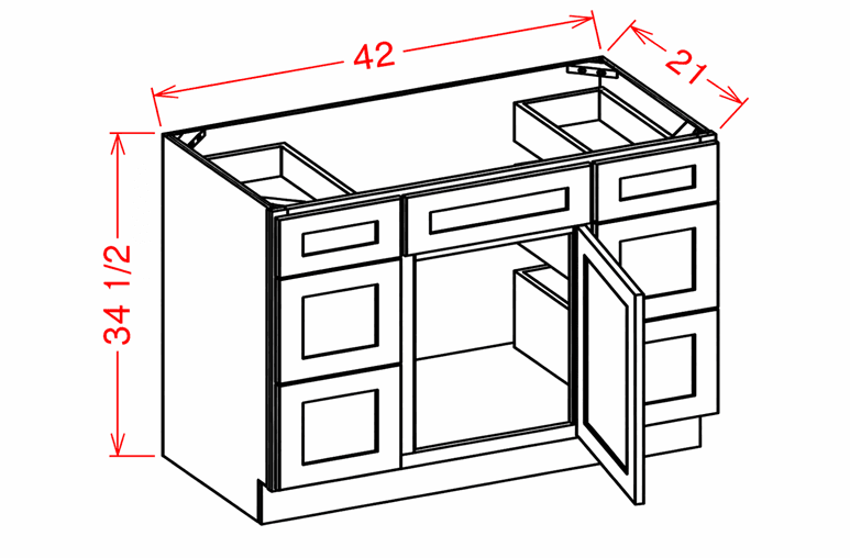 Timber Sand Vanity Double Drawer Combo Base Cabinet - 42"W x 34-1/2"H x 21"D