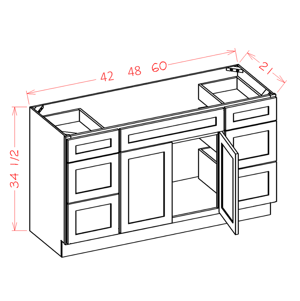 Timber Sand Vanity Double Drawer Combo Base Cabinet - 48"W x 34-1/2"H x 21"D