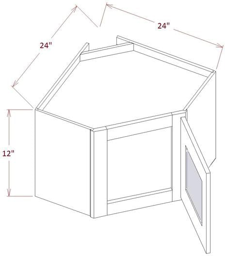 Harbor Cinnamon Wall Diagonal Glass Door Corner Cabinet- 24"W X 12"H X 12"D